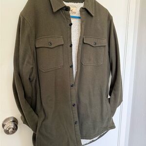 Hollister Olive Sherpa-Lined Fleece Shirt Jacket